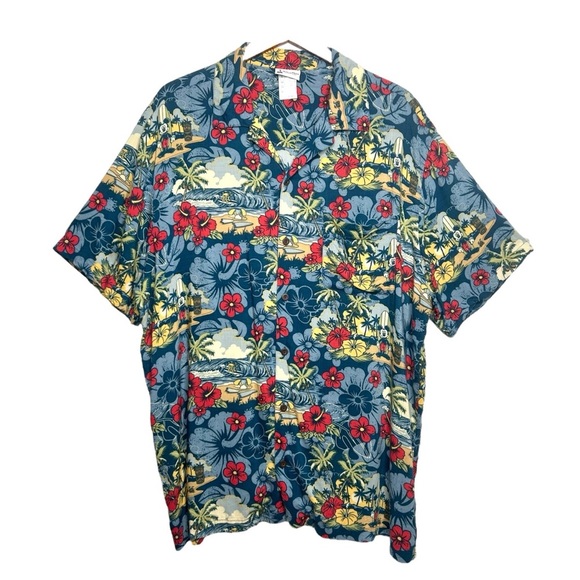 Disney Parks Hawaiian Shirt  Blue Floral Mickey Tiki Short Sleeve Button - Picture 1 of 8